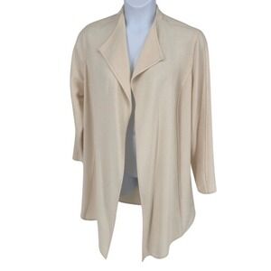 Anne Klein Longline Open Front Knit Blazer Cardigan Ivory Cream Size L‎